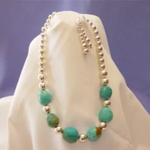 Turquoise Graduated Sterling Silver Beads Necklace